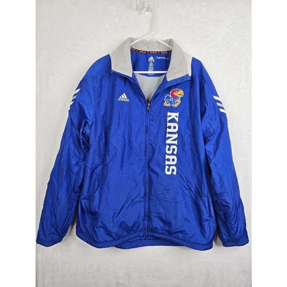 Adidas ClimaProof Kansas Jayhawks Jacket Mens M Blue Fleece Lined Full Zip KU